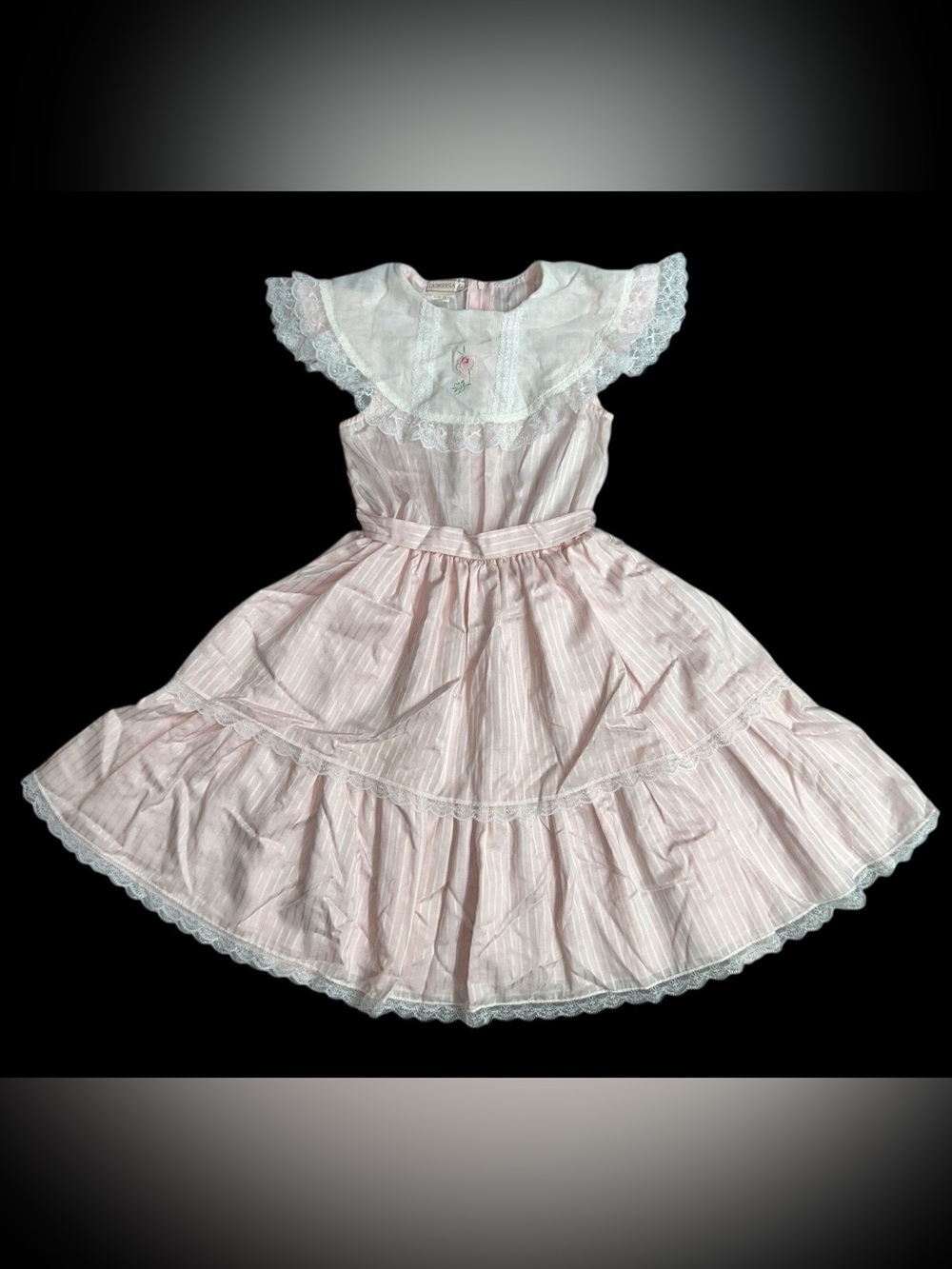 DORISSA II Vintage Pink Girls Layered Lace Floral Embroidered Dress Sz 10 Retro